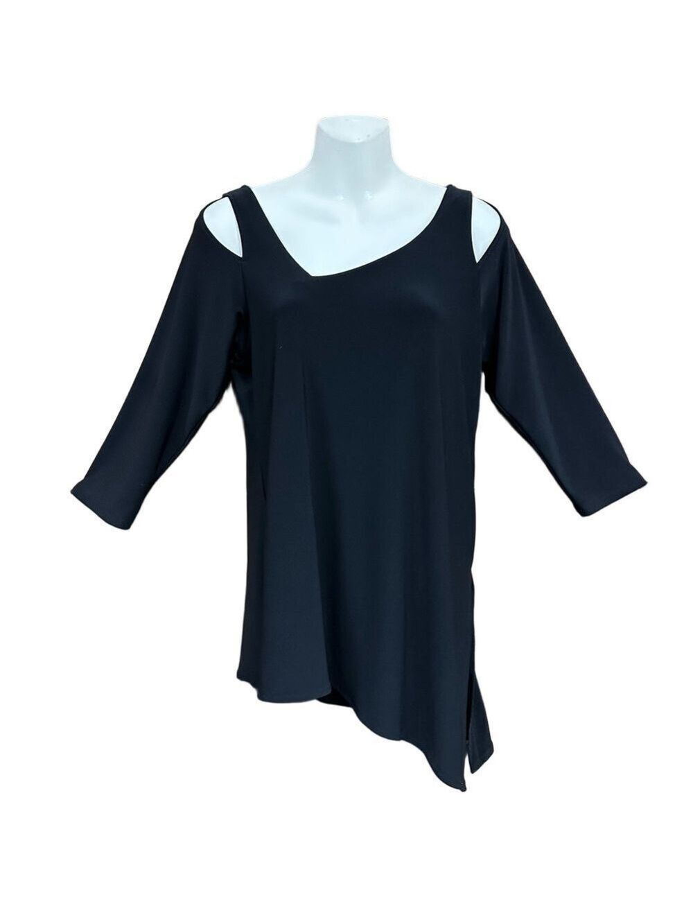 Sympli Focus Asymetrical black top Womens Size 10 cutout Minimalist  tunic top